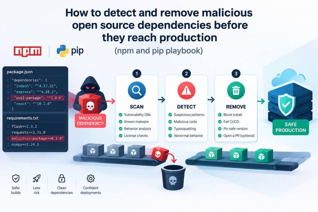 How to detect and remove malicious open-source dependencies before they reach production (npm and pip playbook)